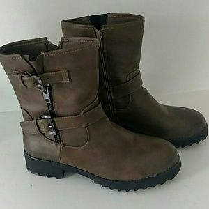 Olive green biker boots